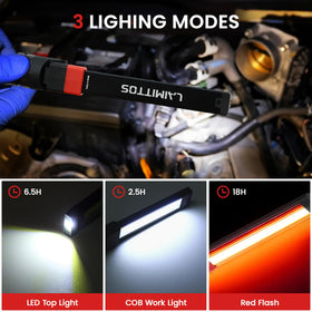 LAIMITTOS work light foldable design for compact storage in a toolbox.