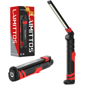 LAIMITTOS rechargeable work light front view, durable aluminum shell for tough jobs.