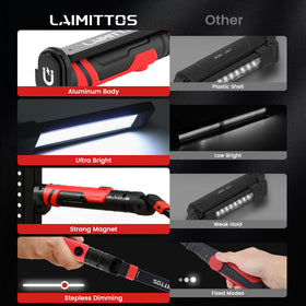 LAIMITTOS work light with magnetic base for hands-free mounting on metal.