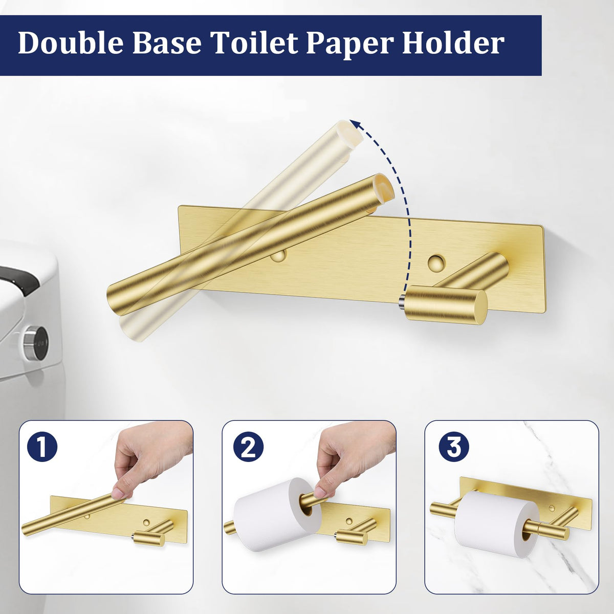 Lairuier brushed gold double post pivoting holder enabling smooth one-handed dispensing