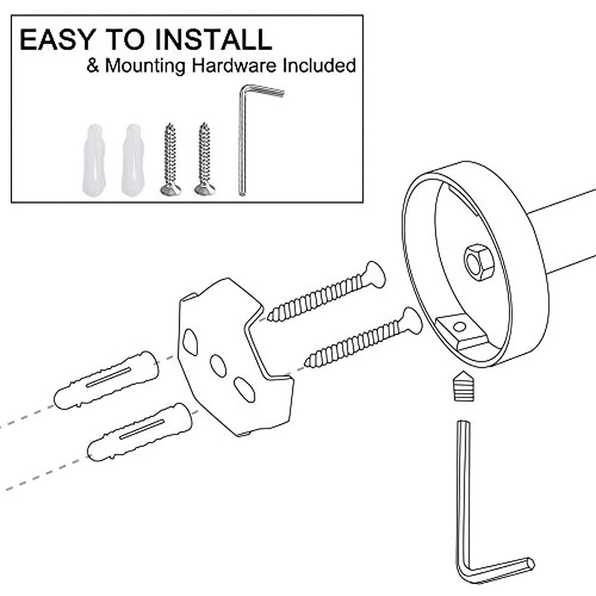 Easy installation kit included for mounting on walls, doors, or tile.