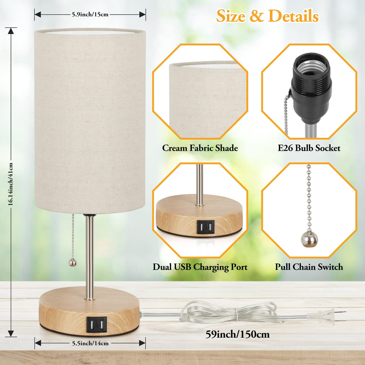 Lakumu nightstand lamp with soft cream shade creates warm ambient light