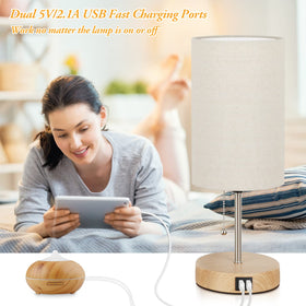 Lakumu table lamp with dual USB ports for convenient device charging