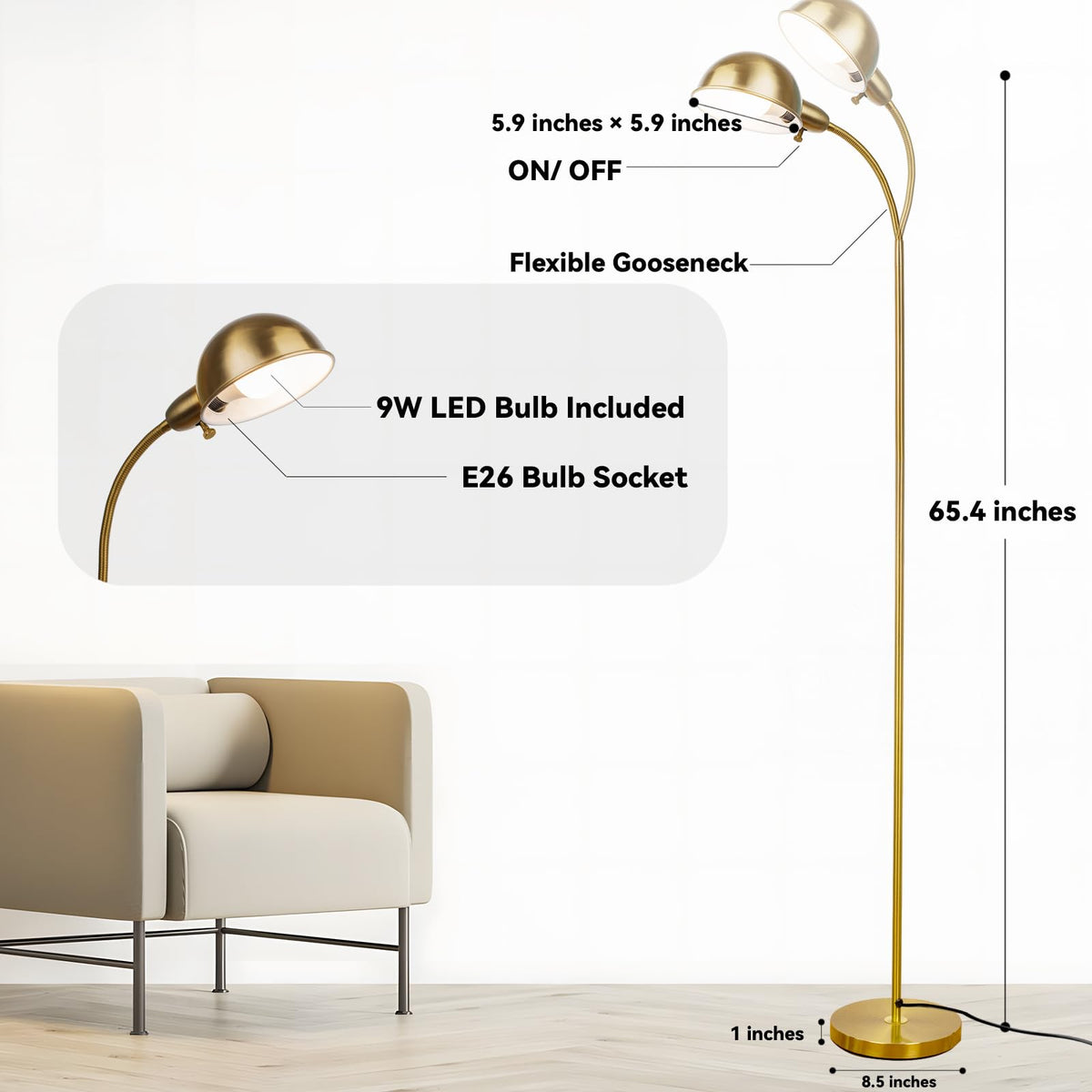 LALISU floor lamp stands tall at 64.5 inches for versatile placement