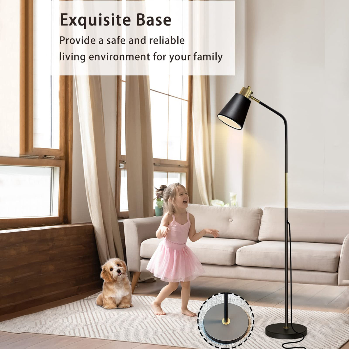 LALISU floor lamp heavy base provides safety and stability.