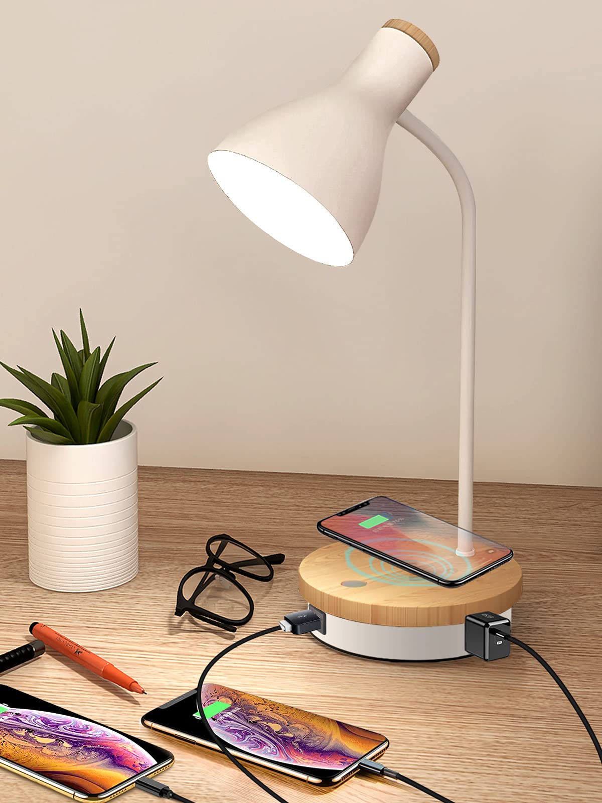 LALISU metal desk lamp with wireless charger for fast at-desk charging
