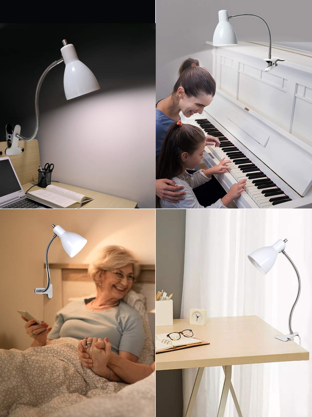 LALISU sleek white desk lamp suitable for bedroom or office.
