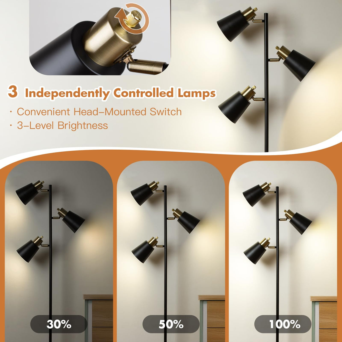 LALISU Tree Floor Lamp with 360-degree adjustable heads for flexible placement.
