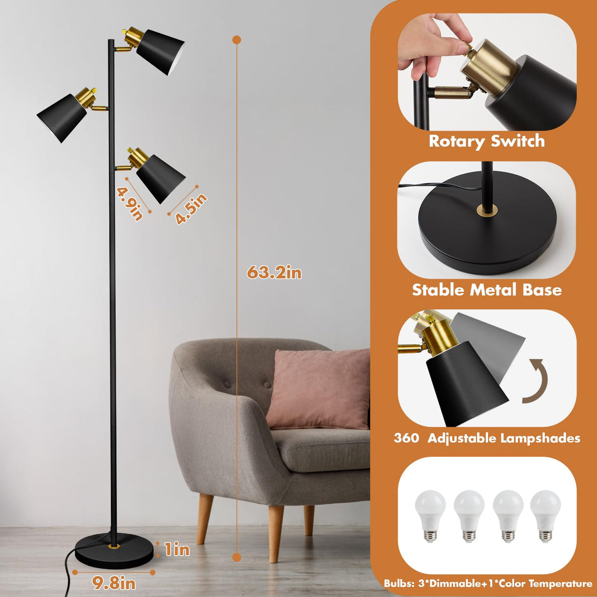 LALISU Tree Floor Lamp two-tone finish complements rustic and modern decor.