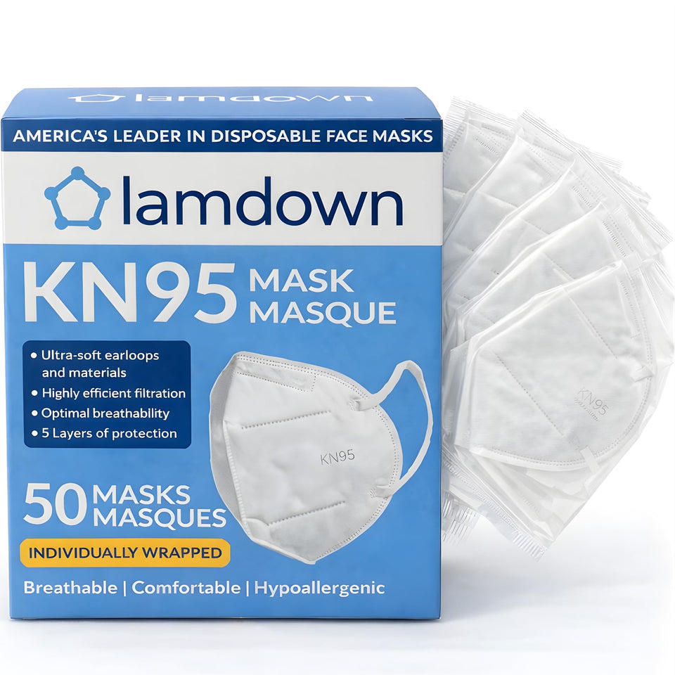 Lamdown KN95 mask 50-pack, individually wrapped for daily use.