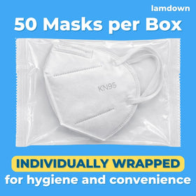 White Lamdown KN95 mask close-up showing disposable design for convenient use
