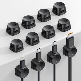 Lamicall 12-pack cord organizer clips for neat desk setup and cable segregation.