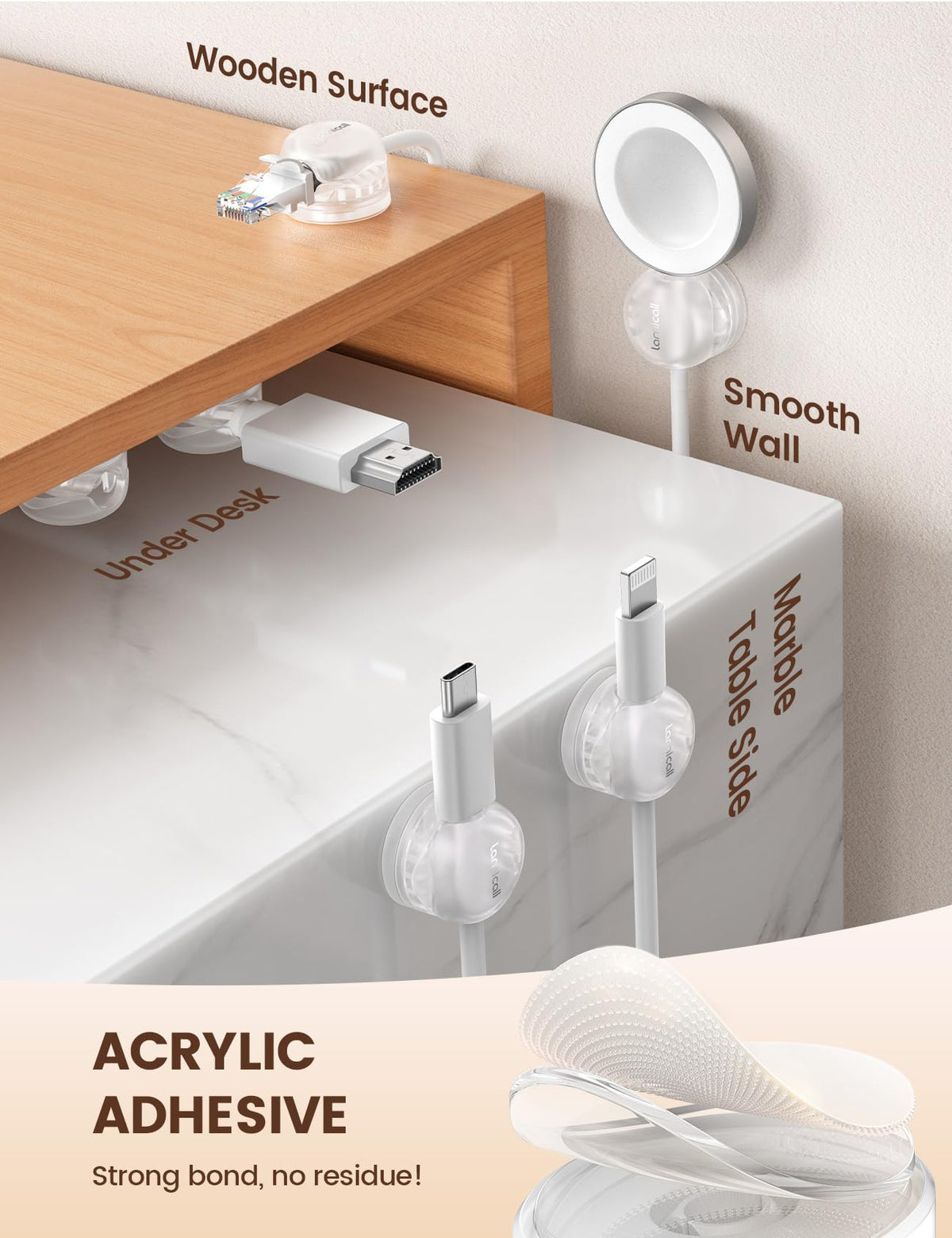 Lamicall no-residue acrylic adhesive backing on smooth surface