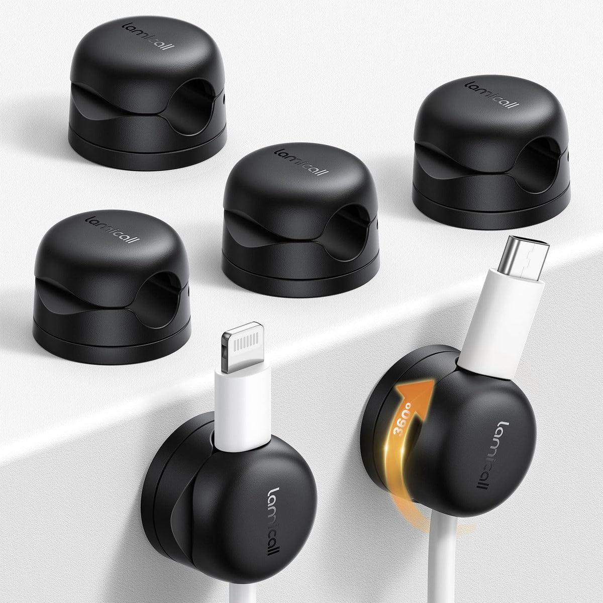 Lamicall cord organizer with 360° rotatable design keeps cables tidy on your desk