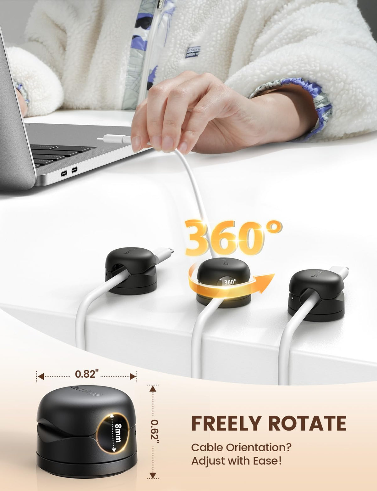 Lamicall auto-close spring-lock clip secures cords with one-handed use