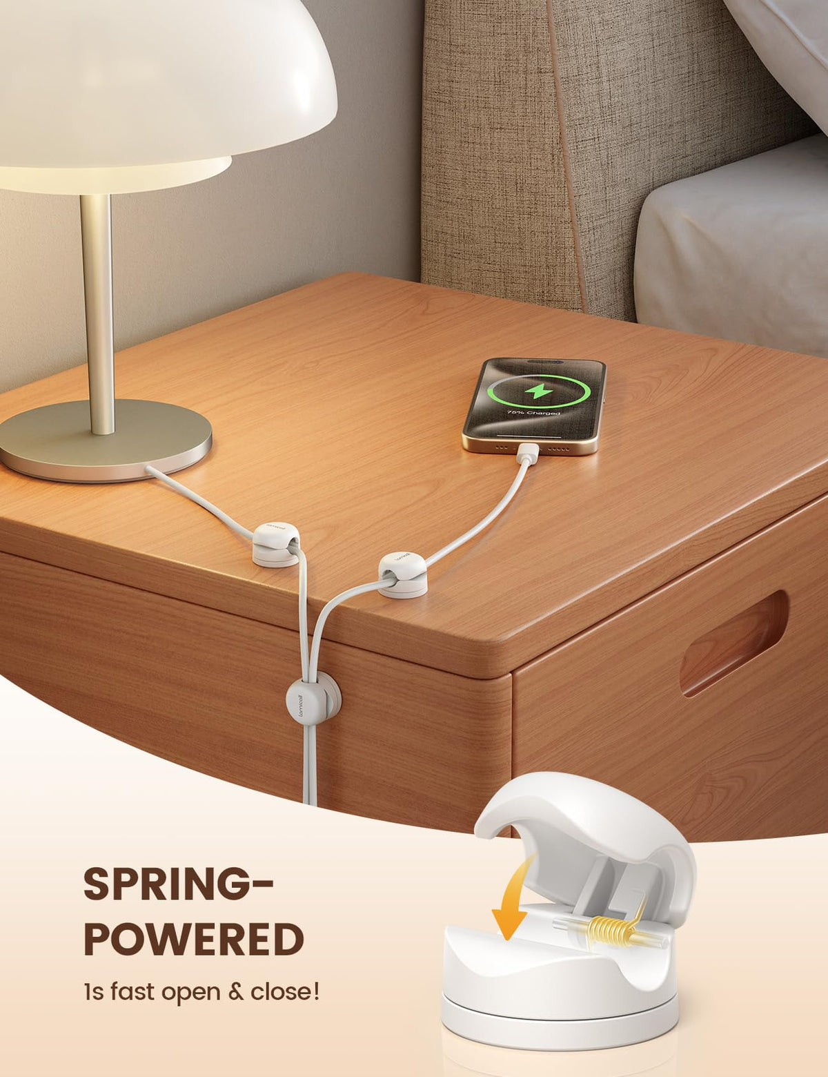 Lamicall compact cord clip fits tight spaces on any surface