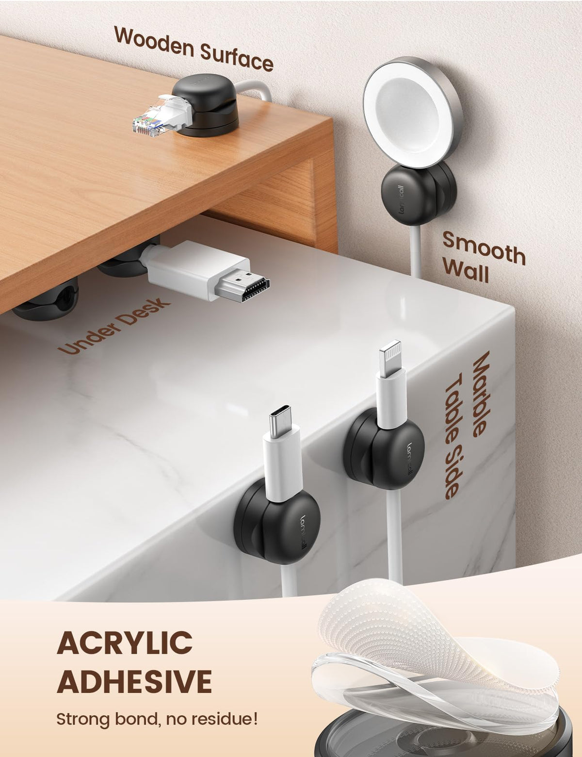 Lamicall compact cord clip fits tight spaces for neat desks and nightstands