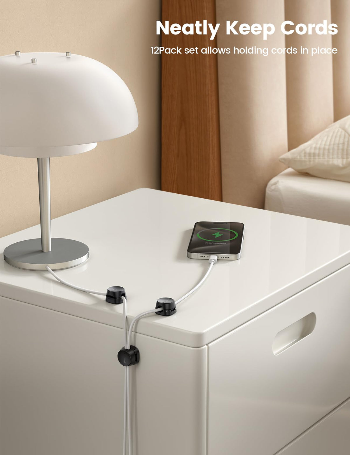 Lamicall cord organizer with 8mm slot shows Type-C and HDMI cable compatibility.