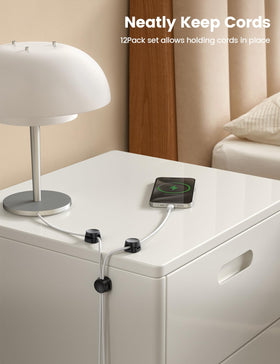 Lamicall cord organizer with 8mm slot shows Type-C and HDMI cable compatibility.
