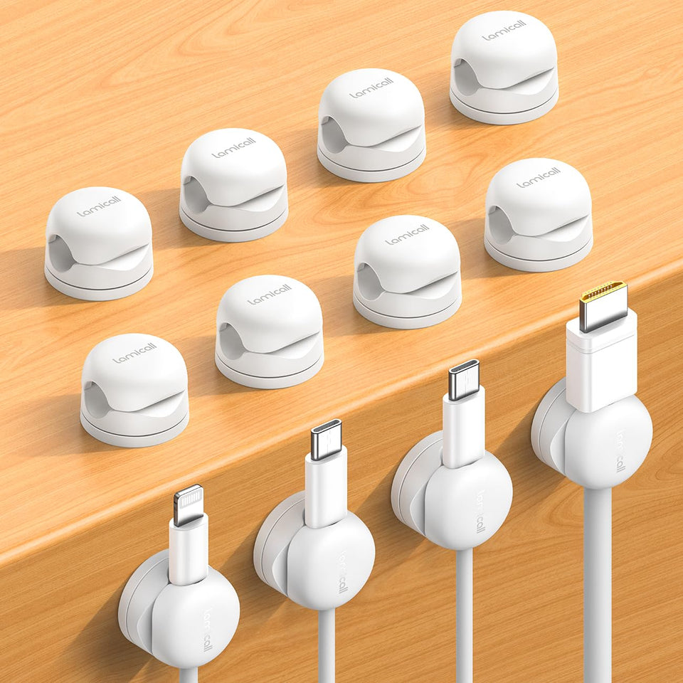 Lamicall rotatable cord organizer clip keeps desk cables neatly aligned