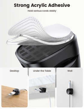 Lamicall six-clip lineup helps organize multiple wires at a desk corner.