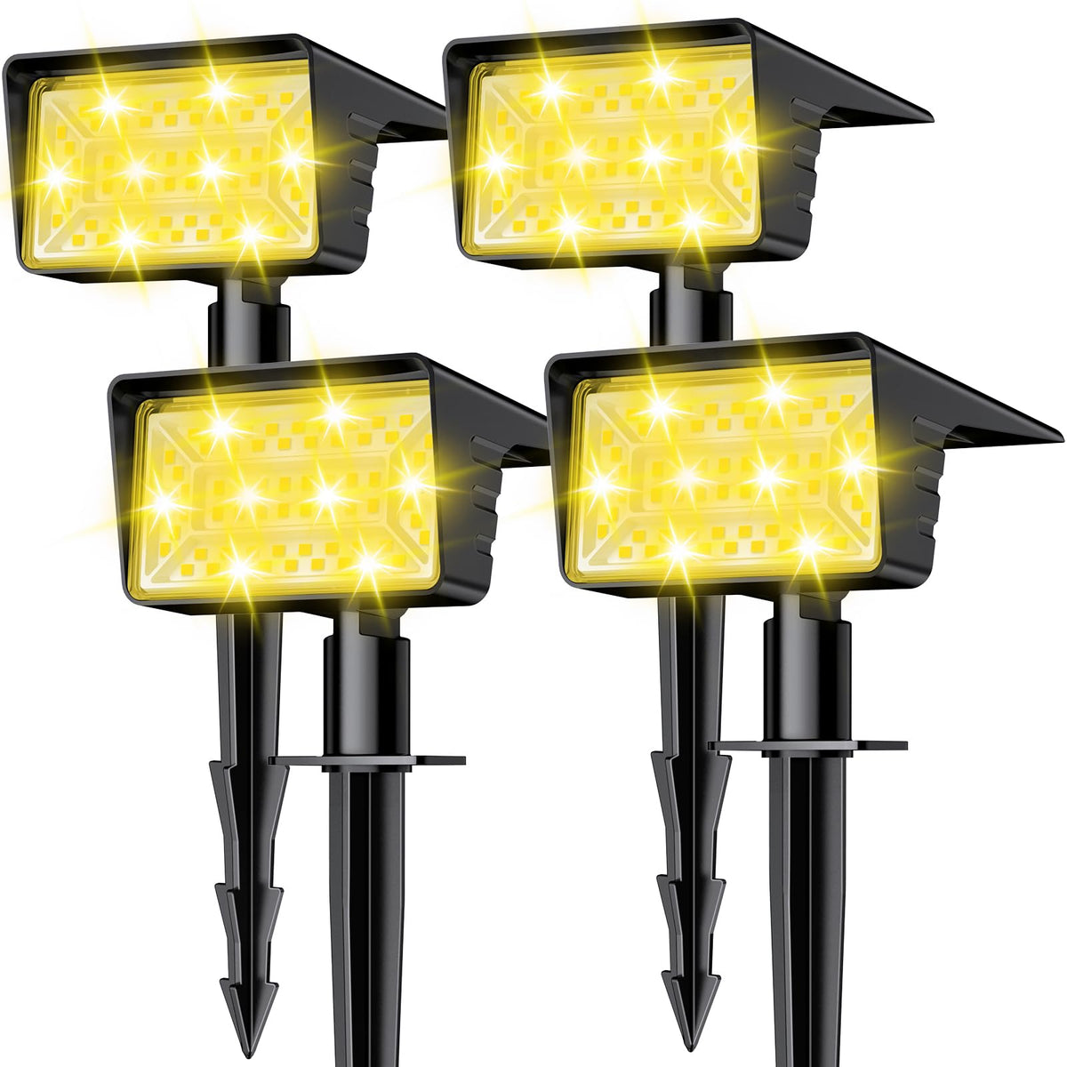 LAMKEEP solar spot light outdoor with 60 LEDs illuminating a garden path
