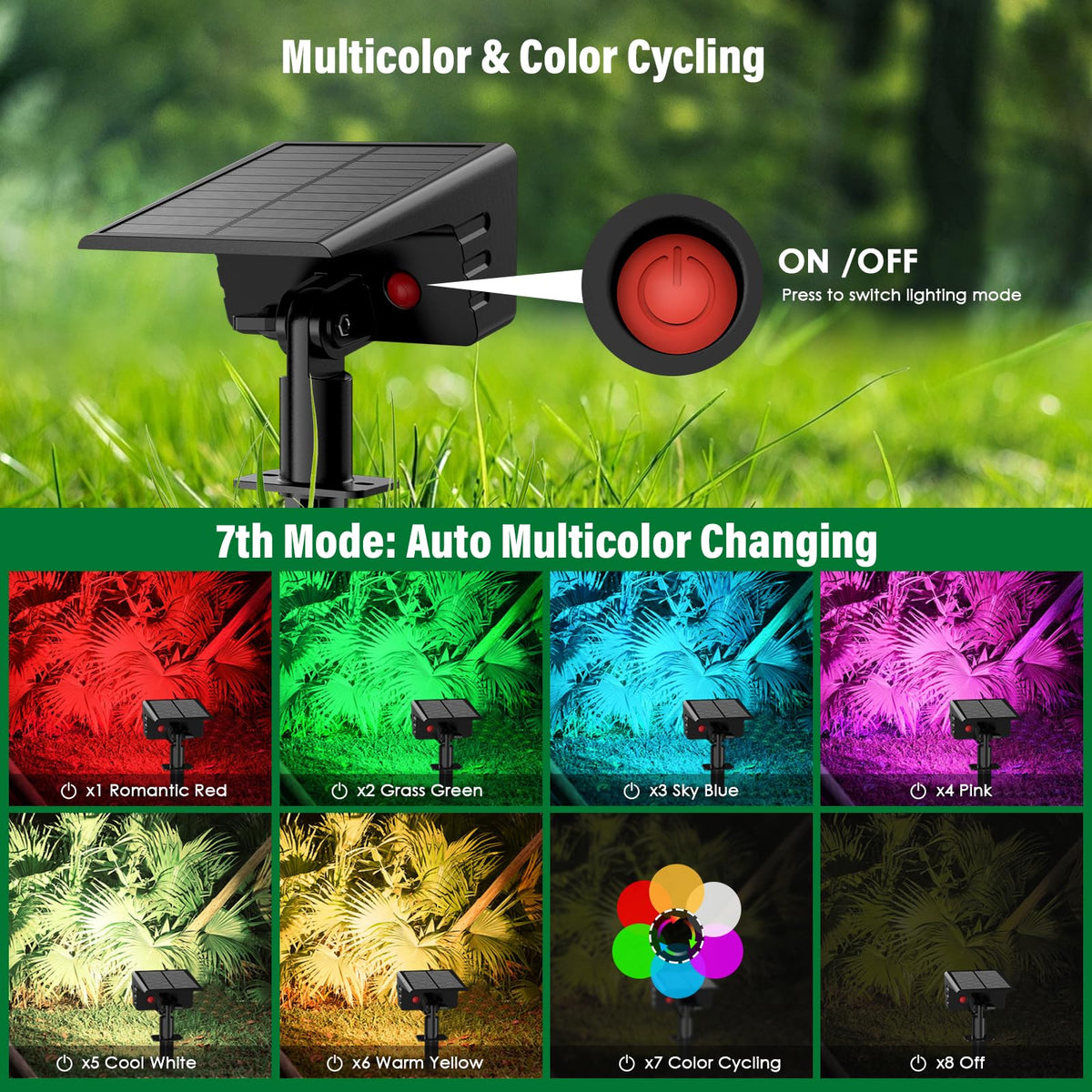 LAMKEEP Solar Spot Light RGB modes button for color options