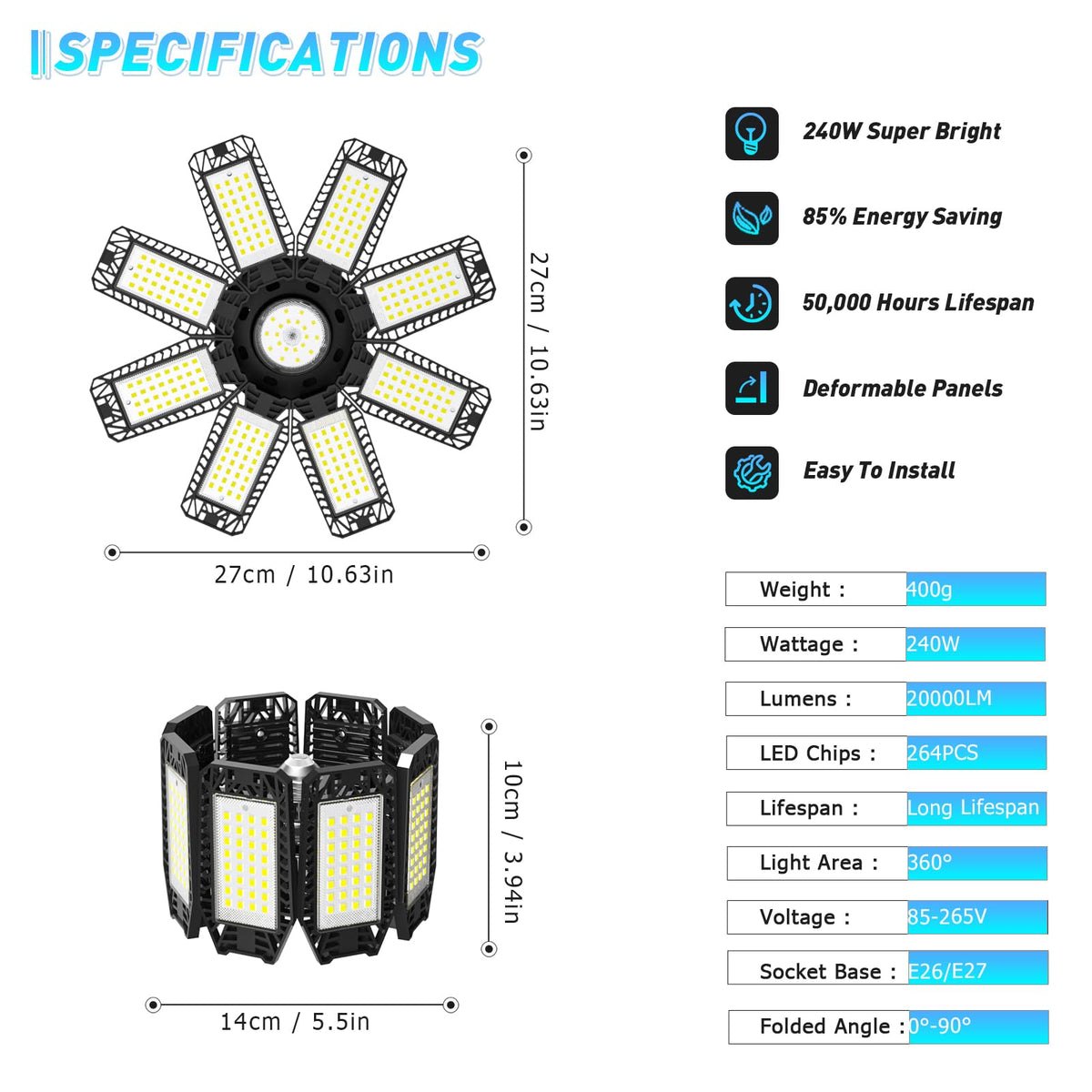 LAMLAMCK E26/E27 screw fit enables quick, tool-free installation