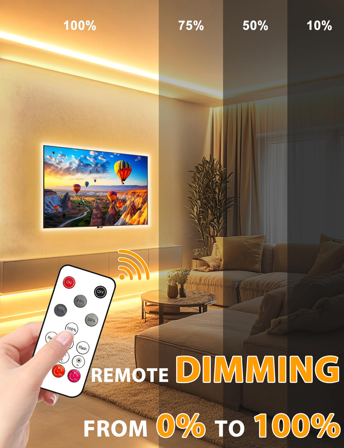 Lamomo COB LED strip pro remote control dimming for easy mood adjustment.