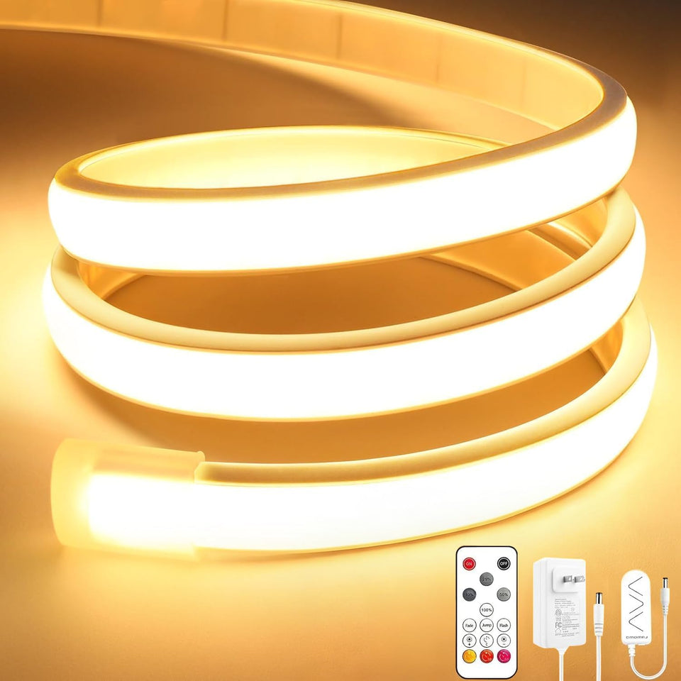 Lamomo COB LED Strip Pro warm white illumination for kitchen countertops with even distribution.