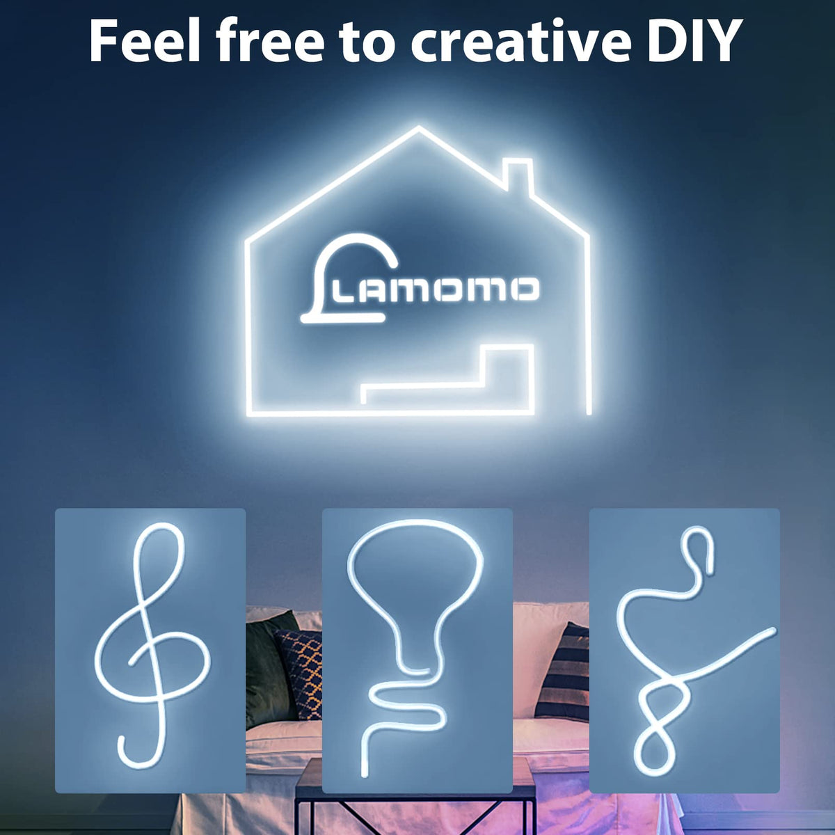 Lamomo silicone neon rope light bends 180 degrees for flexible designs.