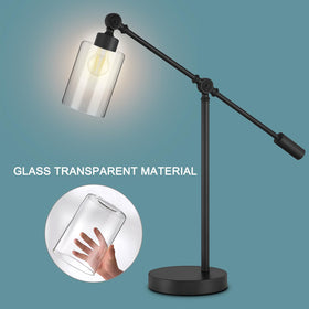 Lamp Yu clear glass shade for vanity lights helps soften task lighting.