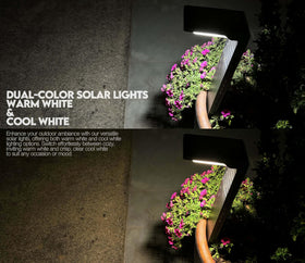 Lampat dual-color temperature switch highlights warm or cool light for outdoor ambiance.