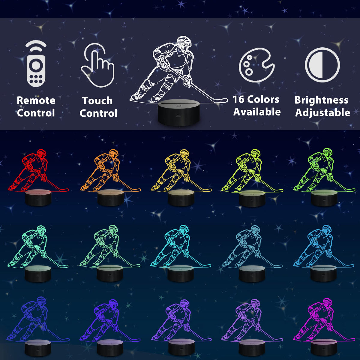 Lampeez Ice Hockey 3D Night Light acrylic panel engraving reveals a striking 3D illusion