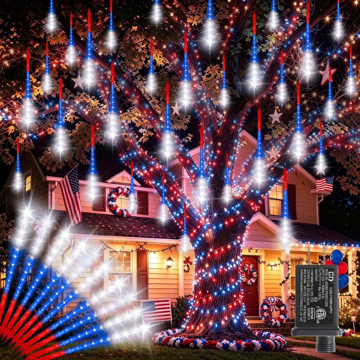 LampHOME 12in red white blue icicle tubes for outdoor patriotic decor with bright, even illumination