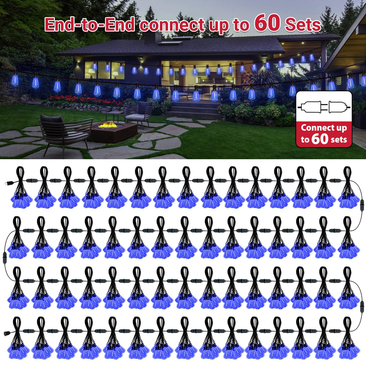 Lamphome blue ST38 bulbs brighten large venues with cohesive color for events.