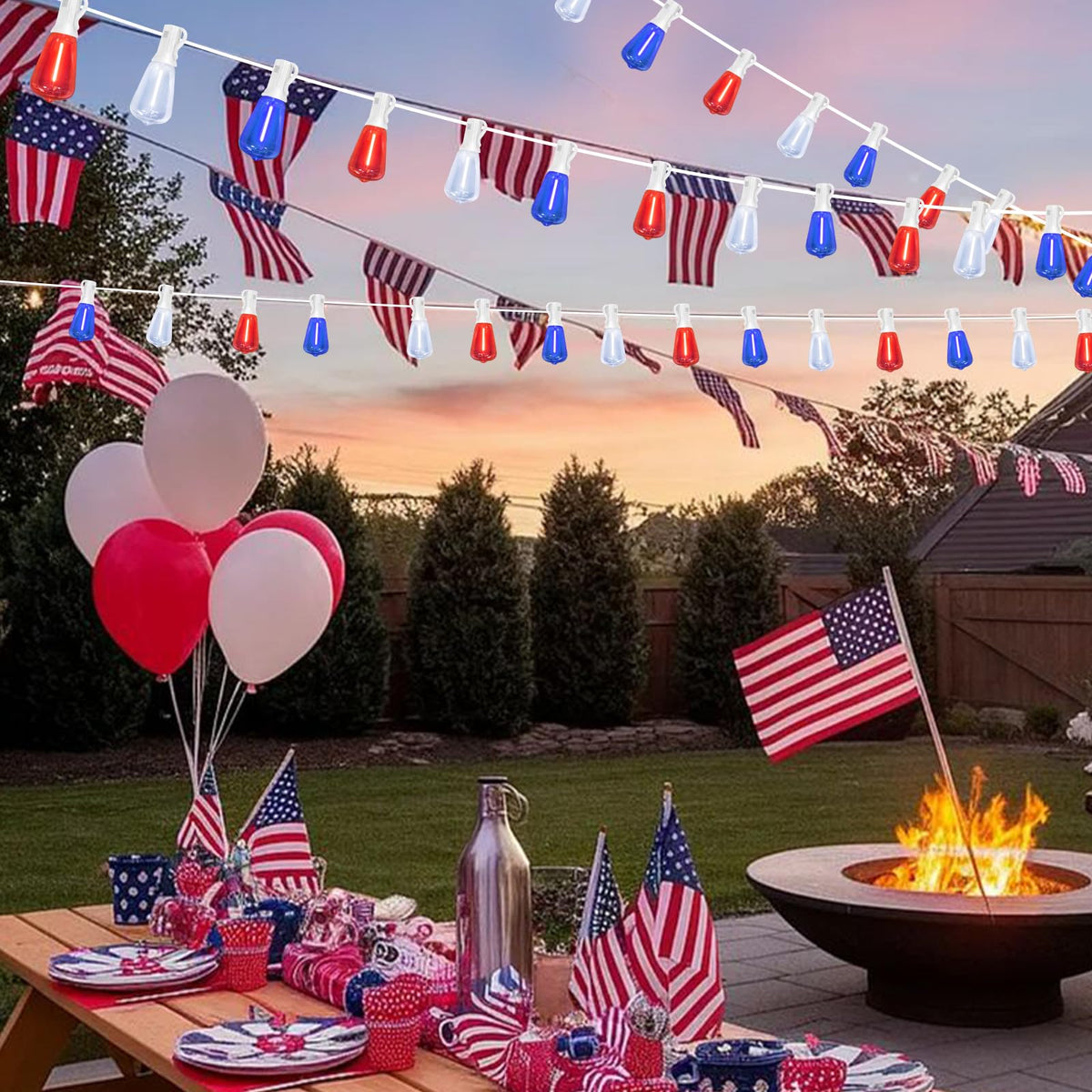 LAMPHOME dimmable patriotic lights offer flexible mood for patios and events.