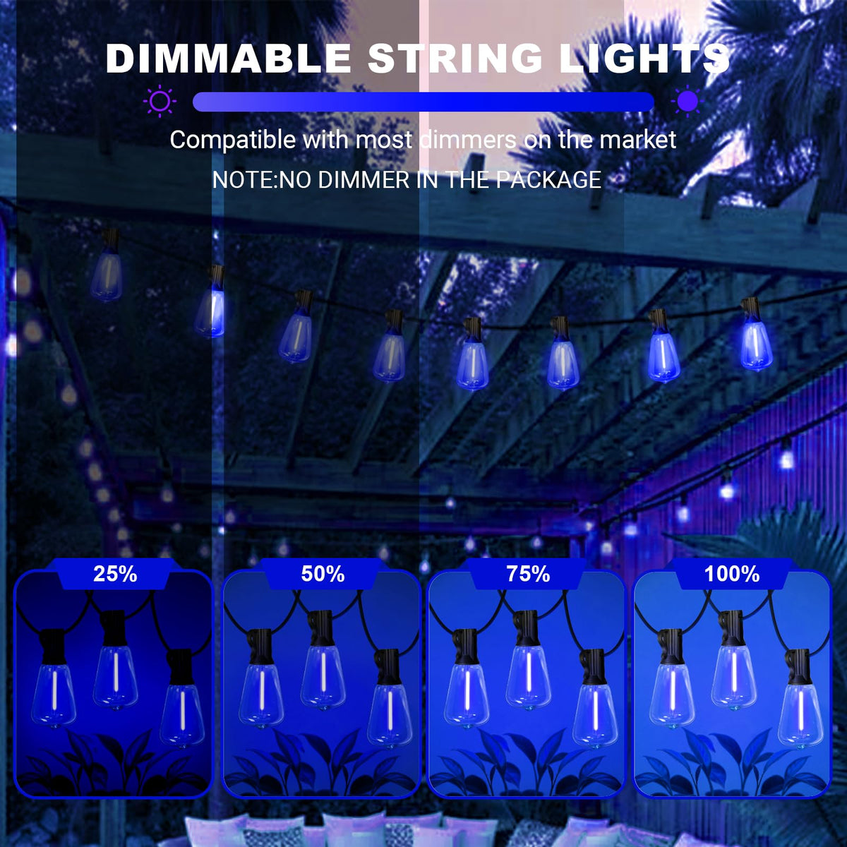 Lamphome IP44 waterproof and shatterproof blue lights withstand rain for outdoor coastal parties.