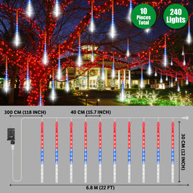 LampHOME patriotic meteor shower lights for yard celebrations with sparkling falling rain effect