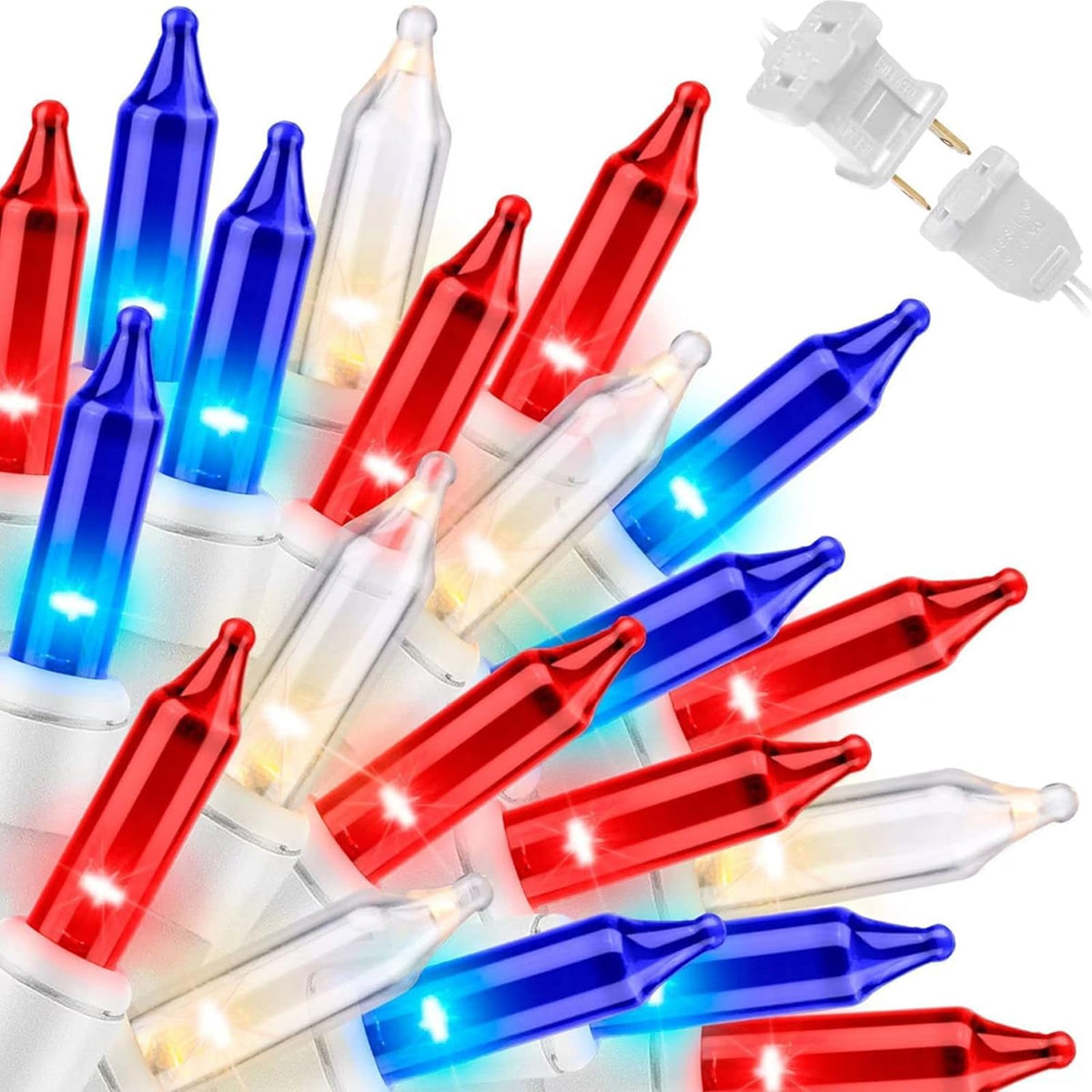 LAMPHOME red white blue mini string lights for patriotic decor indoors and outdoors.