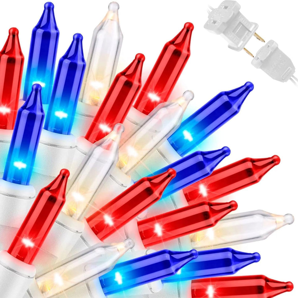 LAMPHOME red white blue mini string lights for patriotic decor indoors and outdoors.