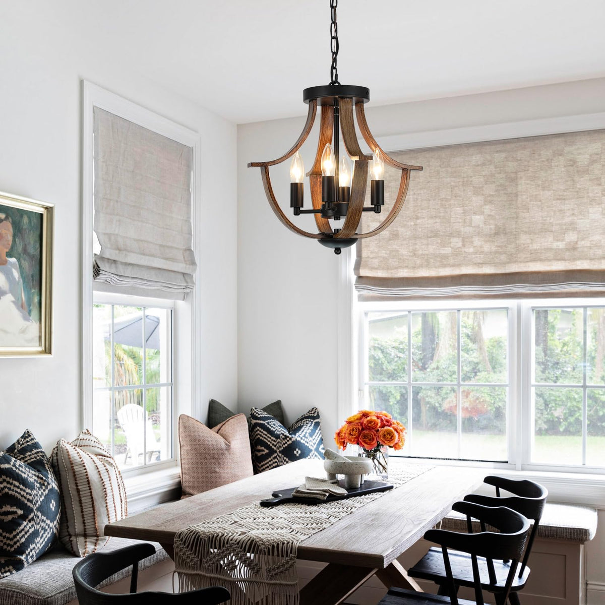 LAMPKEDUO dining-room fixture showing 16-inch diameter and 14-inch height