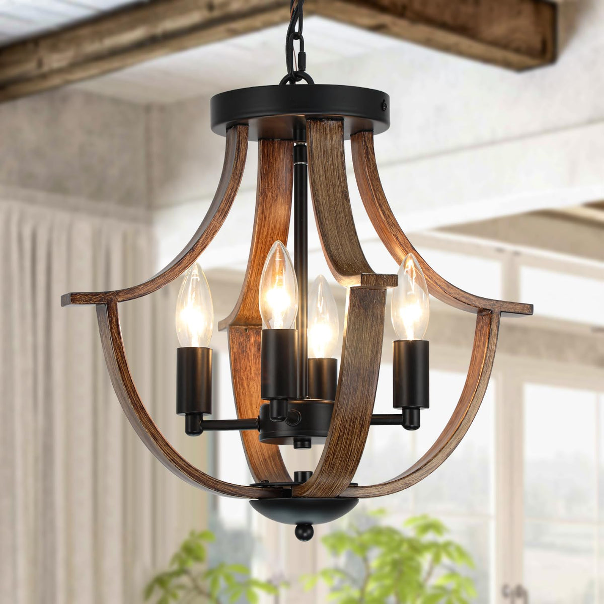 LAMPKEDUO farmhouse chandelier in dining-room view adding warm ambience