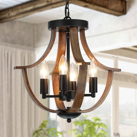 LAMPKEDUO farmhouse chandelier in dining-room view adding warm ambience