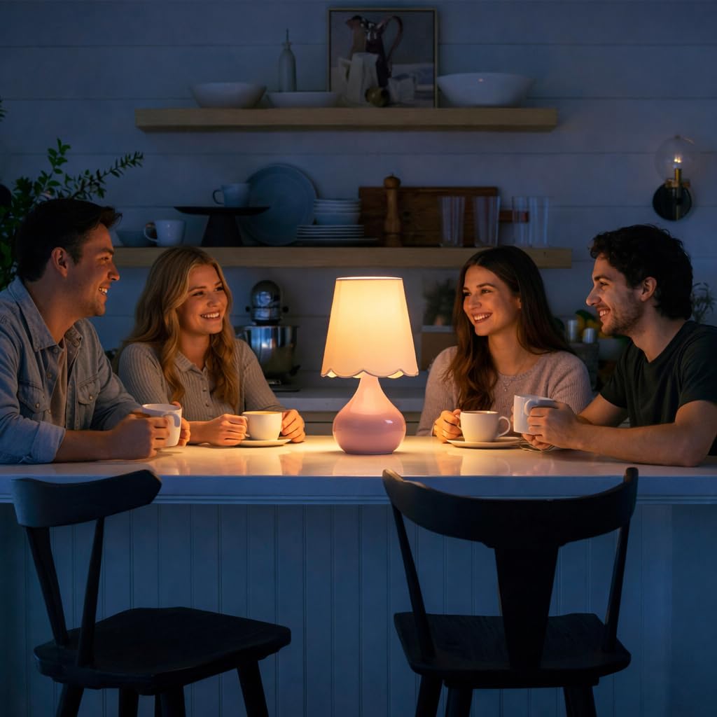 Lampworks 14-inch bedside lamp with pink finish.