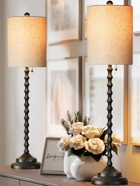 Lampworks buffet lamps two-pack at 30-inch height brighten living rooms with stable bases.
