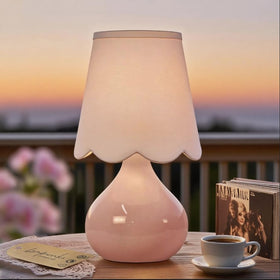 Lampworks ceramic base close-up with glossy glaze for bedside charm.