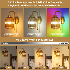 LAMSU dimmable sconce offers 3000K–6000K warmth with adjustable brightness.
