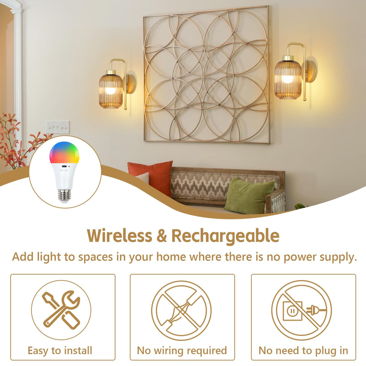 LAMSU wireless sconce remote control simplifies hands-free lighting control.