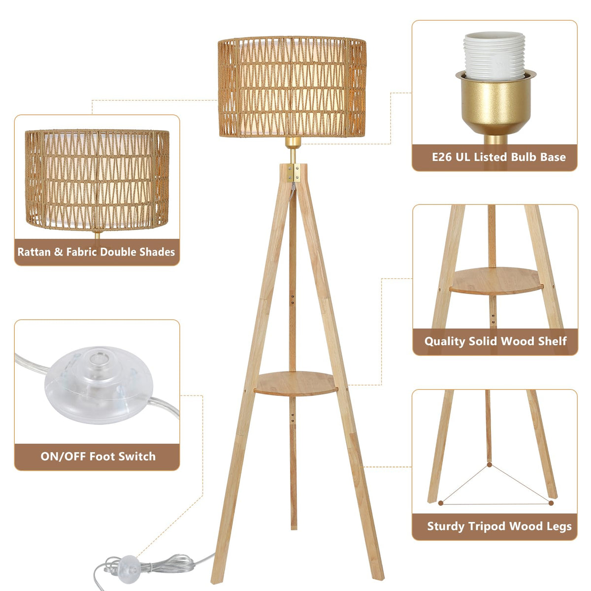 LAMSU wood tripod base emphasizes stability and mid-century design